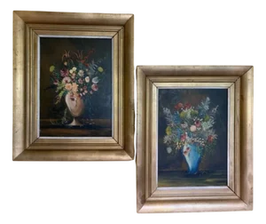 F. Domínguez, Floral Still Lifes, 1945, Oil on Pressed Cardboard, Set of 2