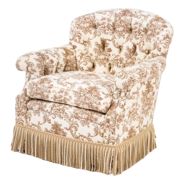 Button-Tufted Upholstered Lounge Chair For Sale