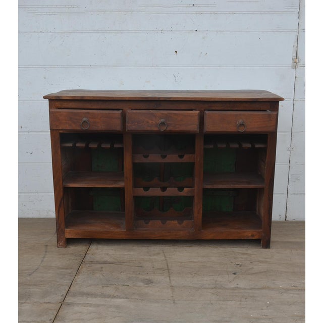 Solid Reclaimed Carved Teak Bar With Multicolor Accents For Sale In Boston - Image 6 of 8