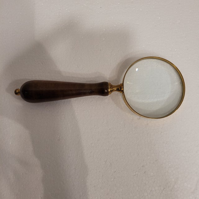 Hand Magnifying Glass or Lens in Bronze and Wood, England, 20th Century For Sale - Image 6 of 10