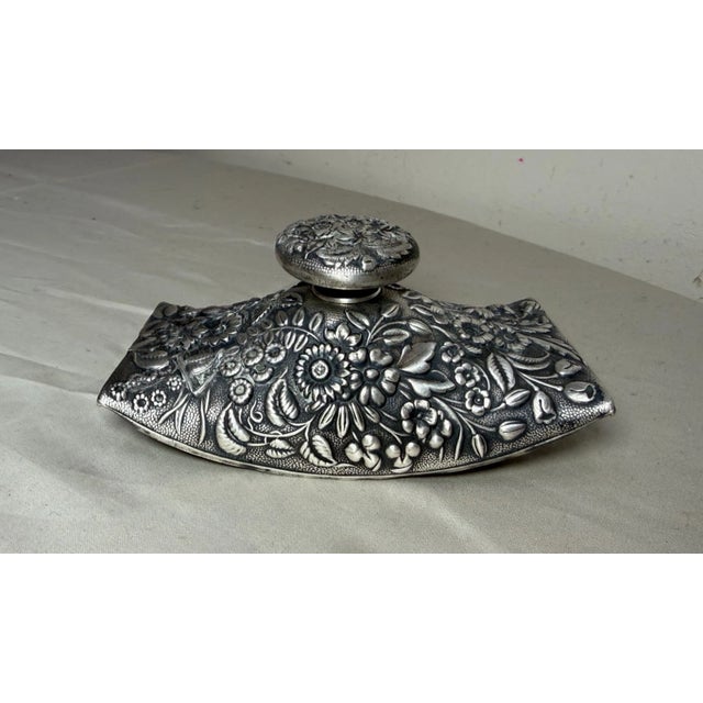 Wood Antique Ornate Tiffany & Co. Silver Wood Repousse Ink Blotter Desk Top Article For Sale - Image 7 of 13