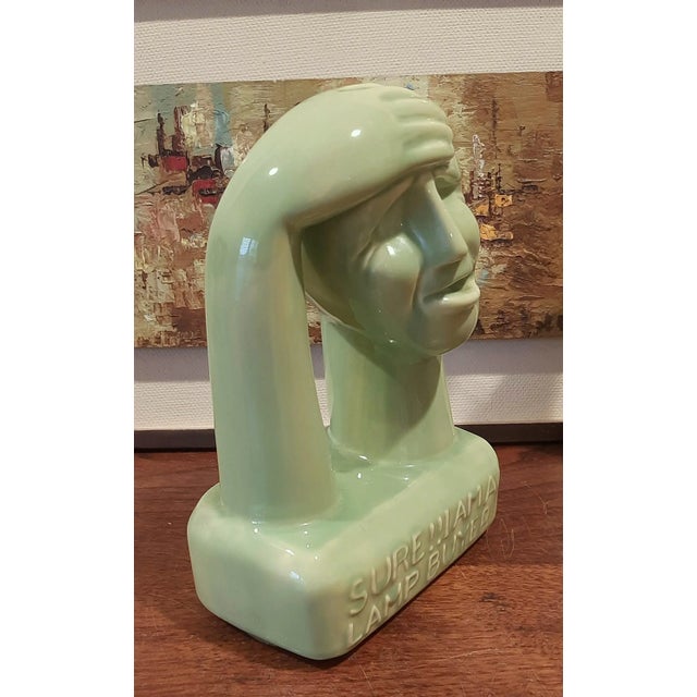 Vintage Rare Green Ceramic Mid Century Modern Head by Modern Arts Co Promo For Sale - Image 10 of 13
