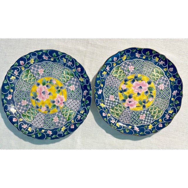 Stunning vintage Gump’s San Francisco Imari floral porcelain plate set featuring rich cobalt blue, iron red, and gilt...