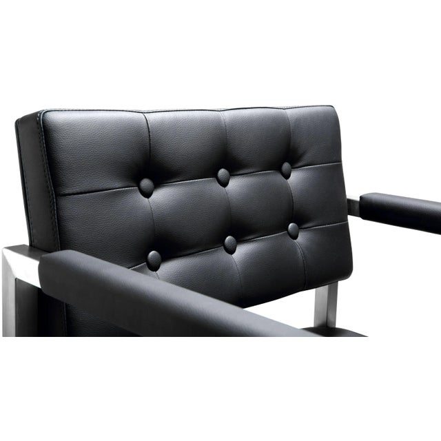 2020s Director Black Vegan Leather & Steel Bar Stool For Sale - Image 5 of 10