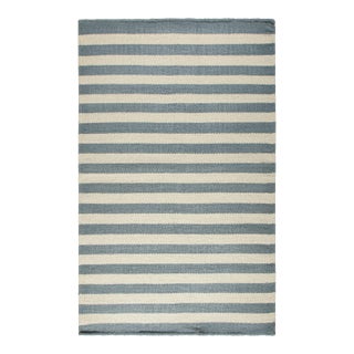 Rug & Kilim's Modern Dhurrie Flatweave Rug With Blue & Ivory Stripes For Sale