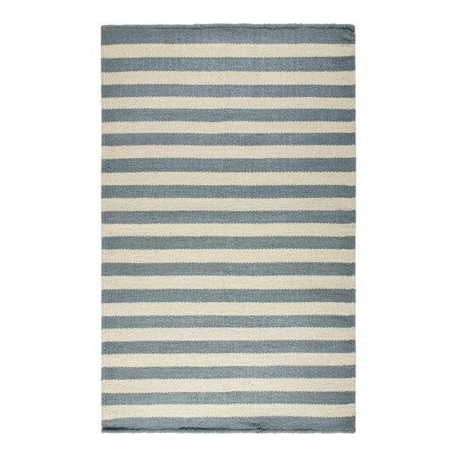 Rug & Kilim's Modern Dhurrie Flatweave Rug With Blue & Ivory Stripes For Sale