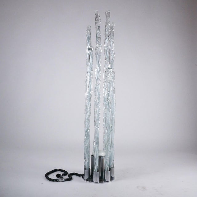 Silver Floor Lamp Model E7T Excalibur in Transparent Glass and Stalactite Bedside Lamp by Ettore Fantasia for Sothis Murano, 1970s For Sale - Image 8 of 17