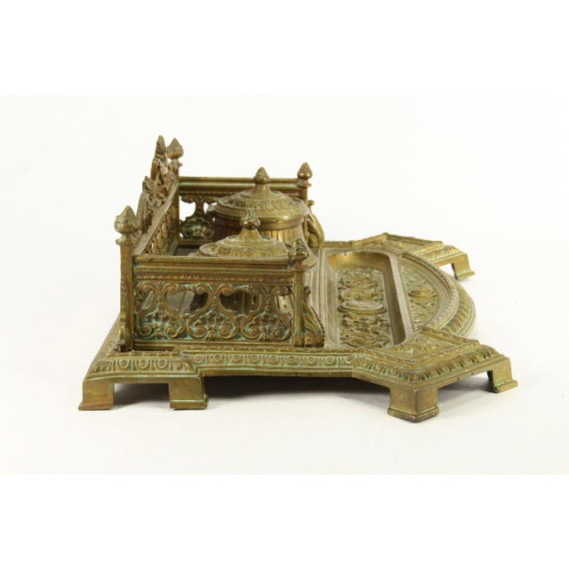 Bronze 19th C. Neo-Classical Belle Epoque Ornate Bronze Double Inkwell, French For Sale - Image 8 of 18