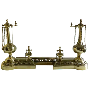 Pair of Polished Brass Chenets or Andirons With Fender, 19th Century