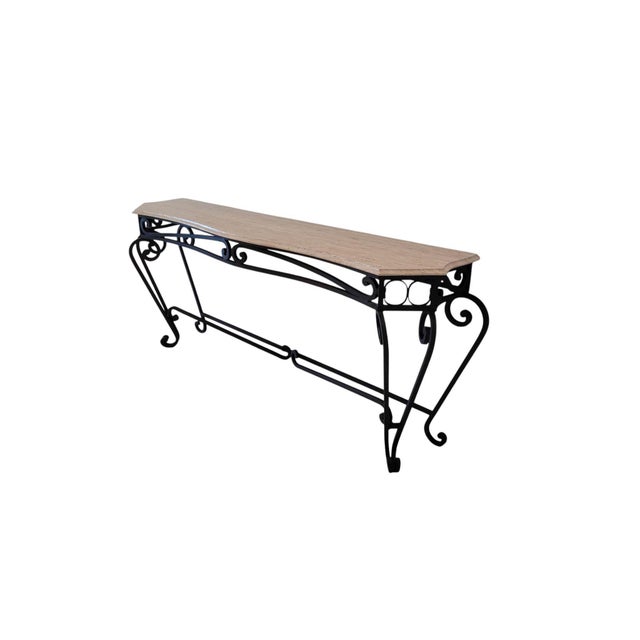 Monumental Spanish Revival Wrought Iron Console Table With Travertine Top For Sale - Image 12 of 14