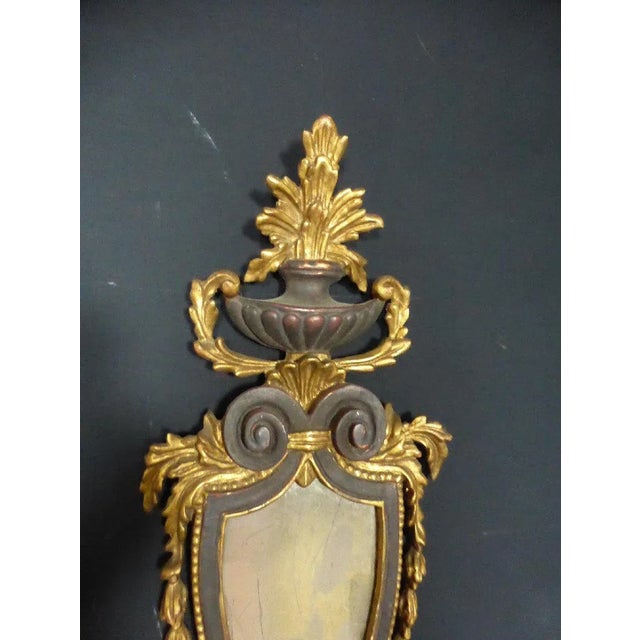 ''Wall Pair XX'' Great pair of wall and wooden golden painted wood two arms of light reflected in a mirror. Dimensions:...