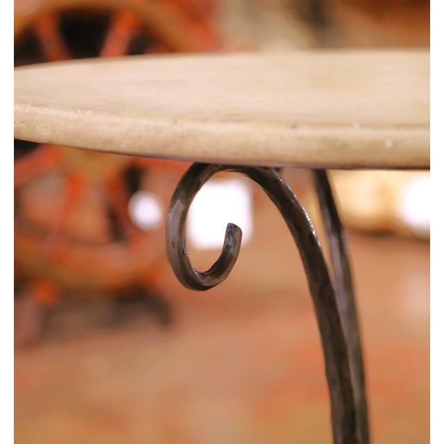 Late 20th Century French Wrought Iron Bistrot Table With Limestone Top For Sale In Dallas - Image 6 of 8