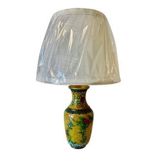 Cloisonne Vase Lamp With Double Acrylic Base and New Linen Lamp Shade For Sale