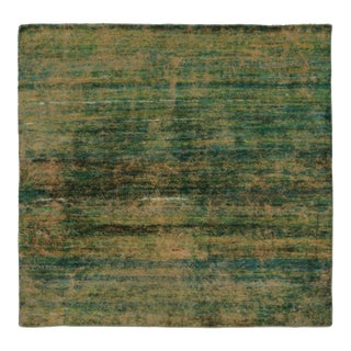 Rug & Kilim’s Modern Textural Square Rug, Warm Tone-on-Tone Green and Gold For Sale