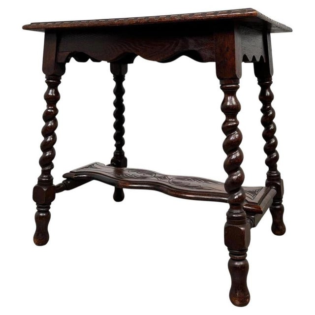 19th Century Antique English Barley-Twist Oak Side Table For Sale - Image 9 of 10