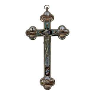 Antique Roma Micromosaic Wall Cross 8.25” For Sale