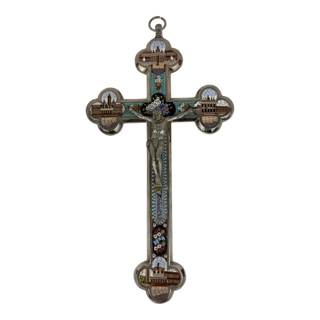 Antique Roma Micromosaic Wall Cross 8.25” For Sale