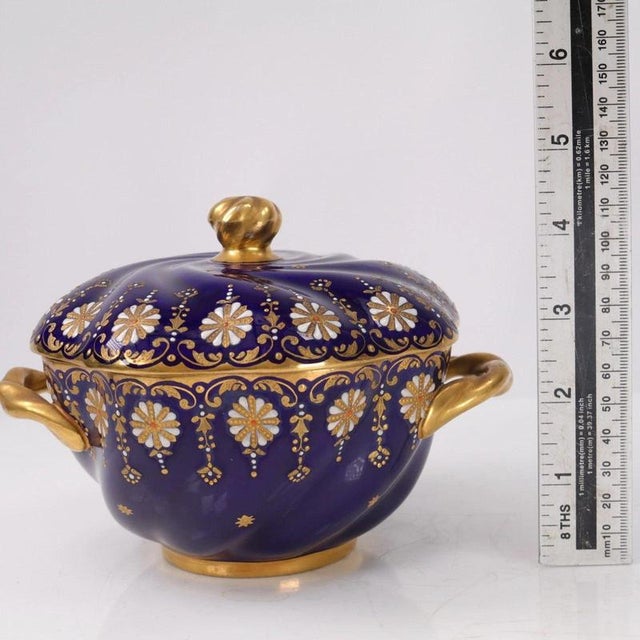 Antique Coalport Jewelled Cobalt Blue Twin-Handled Covered Bowl, 1872 For Sale - Image 12 of 14