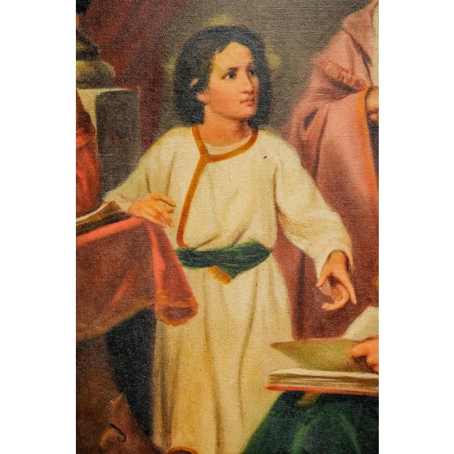 Religious Classical Christian Antique Framed Oil Painting Religious Scene Jesus in Temple Home Wall Decor For Sale - Image 3 of 16