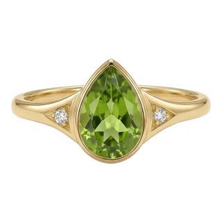 Natural Peridot & Cubic Zirconia Ring, Wedding Promise Ring, August Birthstone Ring Us 7 For Sale