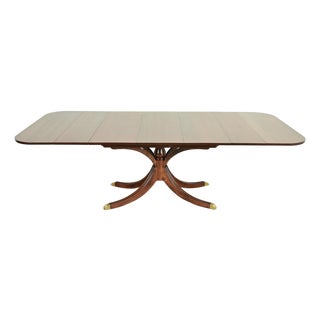 Baker Furniture Style Georgian Mahogany Pedestal Extension Dining Table, Newly Refinished For Sale