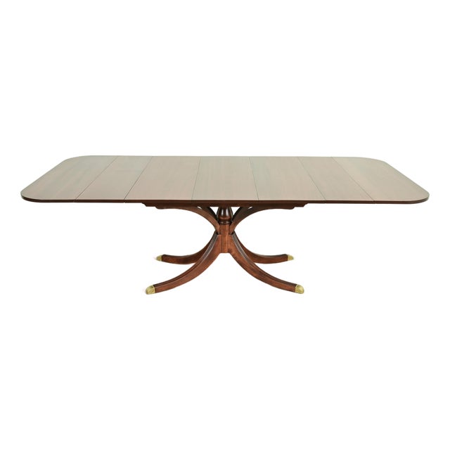 Baker Furniture Style Georgian Mahogany Pedestal Extension Dining Table, Newly Refinished For Sale