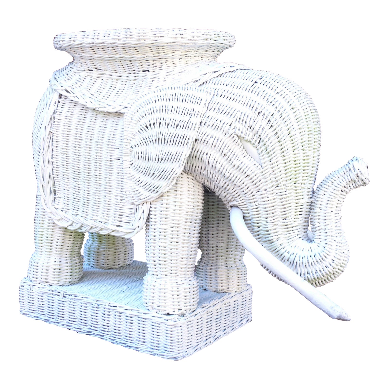 Mid 20th Century White Wicker Elephant Side Table or Plant Stand Chairish