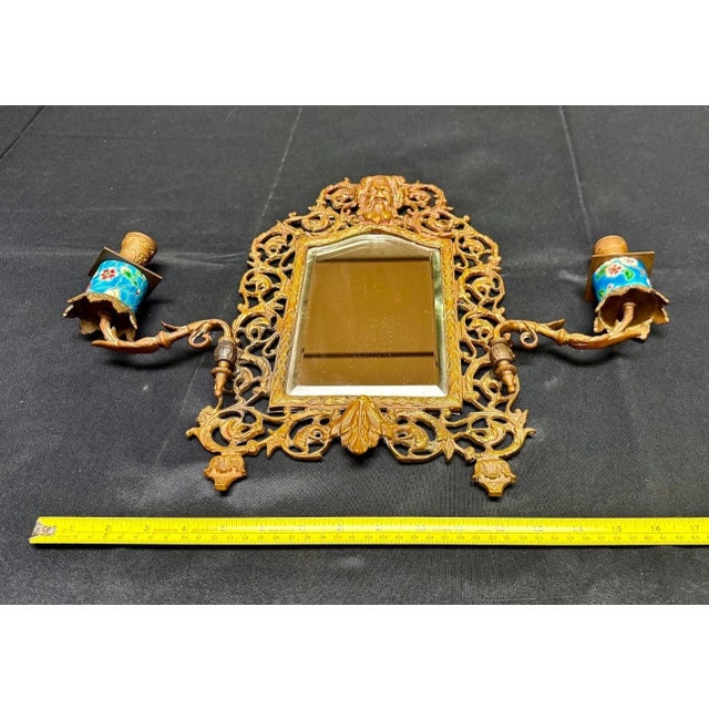 Antique Bradley & Hubbard Brass & Champlevé Enamel Bacchus Girandole Mirror Sconce For Sale - Image 12 of 13
