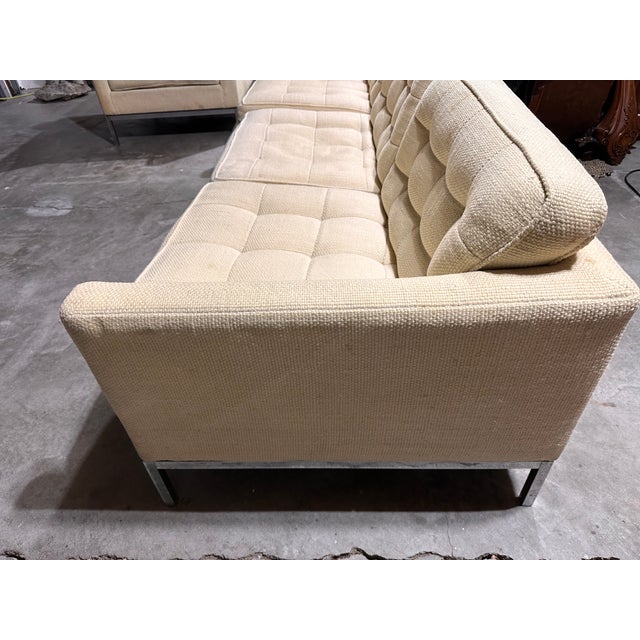 1970s Rare Tufted 3-Seat Sofa and Lounge Chair Set, Cream White, Attributed to Florence Knoll For Sale - Image 9 of 17