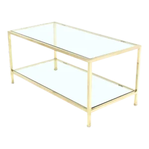 Mid Century Modern Solid Polished Brass Square Tube Rectangular Coffee Table
