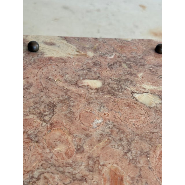 Neoclassical Pink Marble Top Side Table With Gilt Metal Legs, European For Sale - Image 4 of 12