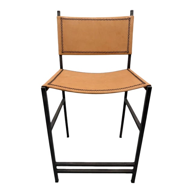 Sol & Luna Tan Leather and Iron Counter Stool For Sale