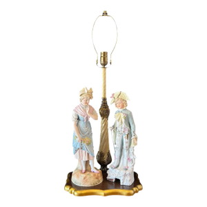 Antique Bisque Rudolstadt Young Lady and Heubach Lad Table Lamp