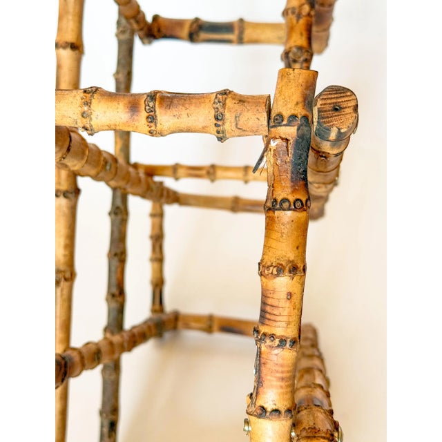 Wood Vintage Burnt Tortoise or Scorched Bamboo Collapsable 8 Bottle Wine Rack For Sale - Image 7 of 9