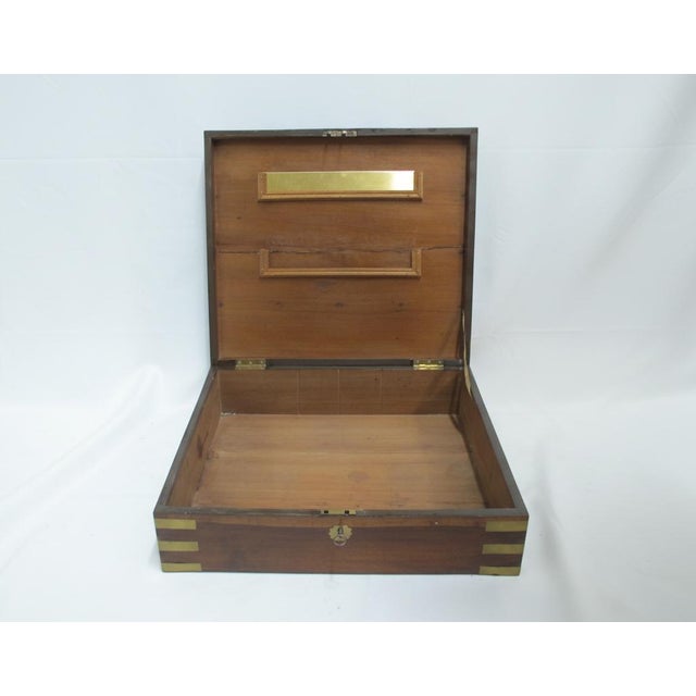 Antique Victorian Rosewood & Brass Hinged Lid Secretary Money Box W/Key For Sale - Image 4 of 11