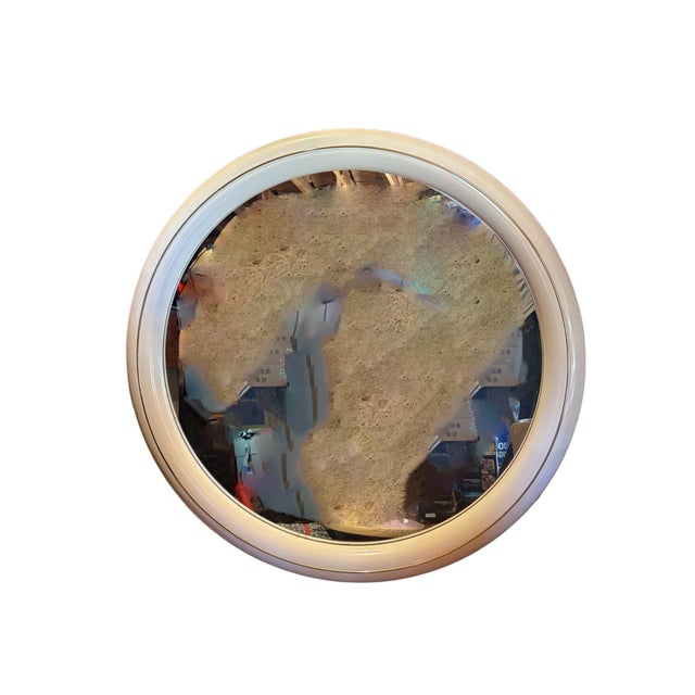 Post Modern Lane White & Gold Circular Vanity Bathroom Mirror, VTG Wall Hanging Mirror For Sale - Image 10 of 10