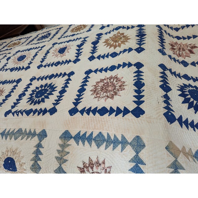 Antique Late 1800s Quilt of Mariner's Compass Pattern -Exceptionally Large Size for the Time For Sale - Image 16 of 18