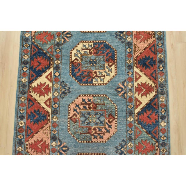 2020s Kazak Runner 2’9” X 9’6” Blue Wool Tribal Hand-Knotted Oriental Rug For Sale - Image 5 of 12