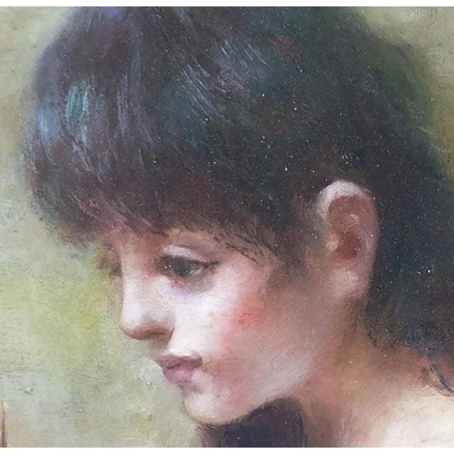 Late 19th Century Late 19th Century Attributed Sophie-Vera Bovet Large Vivid Floral Figurative Oil Painting, Green & Gold Gilt Frame For Sale - Image 5 of 17