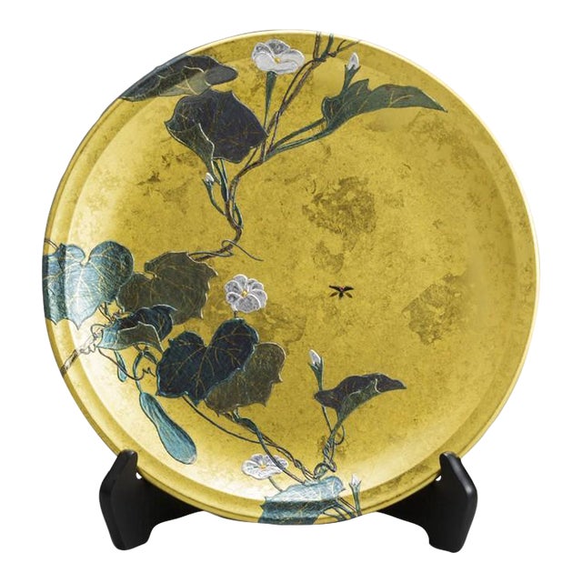 Made-to-Order Japanese Kanazawa Gold Leaf Decorative Plate – “Evening Glory & Fireflies” For Sale