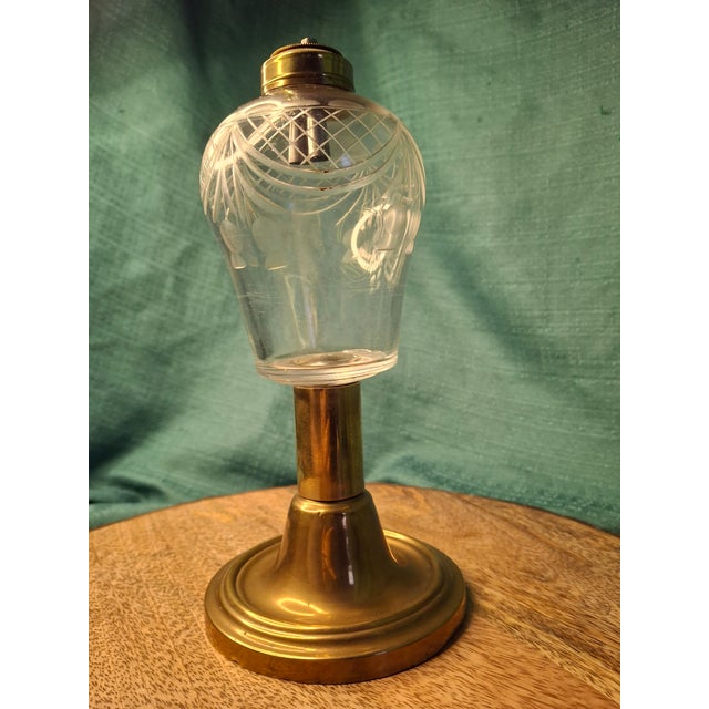 Rare 1840s Whale Oil Lamp Etched Glass Font Original Double Burner Iron Base For Sale - Image 18 of 18