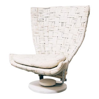 Marzio Cecchi Woven Leather Swivel Chair For Sale