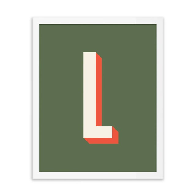 Alphabet Series in Olive, Letter L by Pencil & Paper in White Frame, XS Art Print For Sale