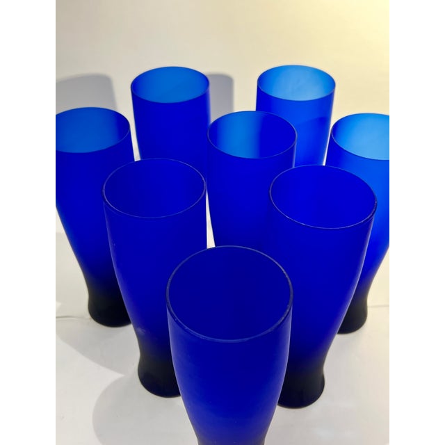 Glass Vintage Cobalt Matte Slim Tumblers Glassware Libbey - Set of 8 For Sale - Image 7 of 7