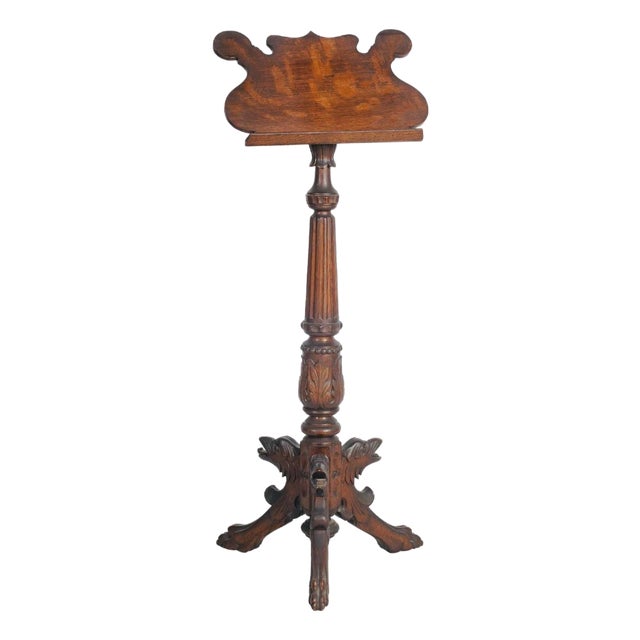 19th-Century Continental Carved Oak Adjustable Music Stand With Griffin Base For Sale
