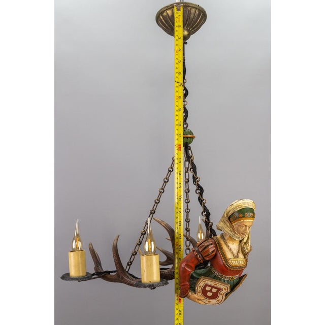 Antique Carved Wooden Four-Light Chandelier, 1890s For Sale - Image 17 of 18
