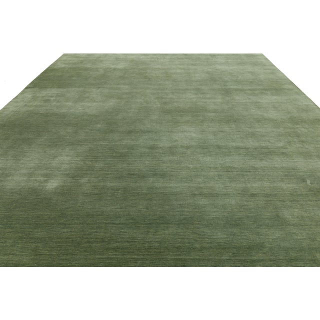 Green Apadana's Modern Gabbeh Hand-Loom Wool Area Rug in Green 12x15 For Sale - Image 8 of 11