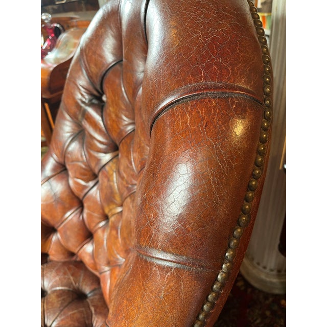 1920s Antique English Tufted Leather Library Chair For Sale In New York - Image 6 of 11
