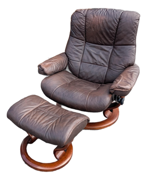 Vintage Ekornes Stressless Brown Leather Recliner and Ottoman Norway