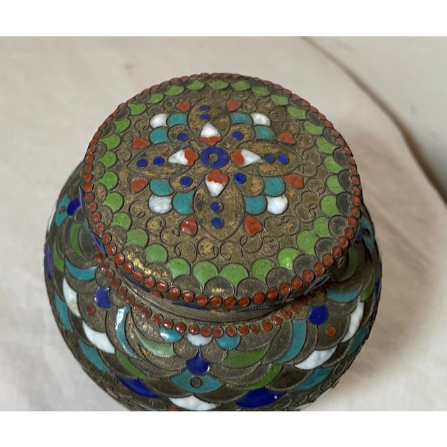 Share Antique 1800's Handmade Japanese Champleve Enameled Bronze Lidded Urn Jar Vase For Sale In New York - Image 6 of 14